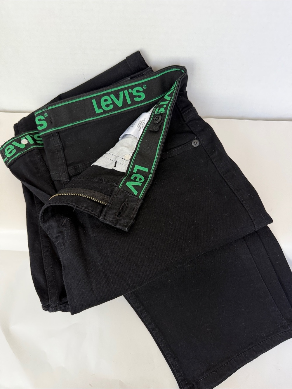Levi's Men's Black Skinny Jeans with Green Branded Waistband